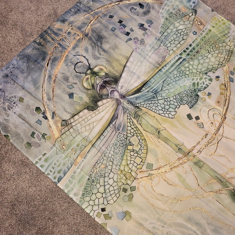 Shower curtain with matching dragonfly hooks